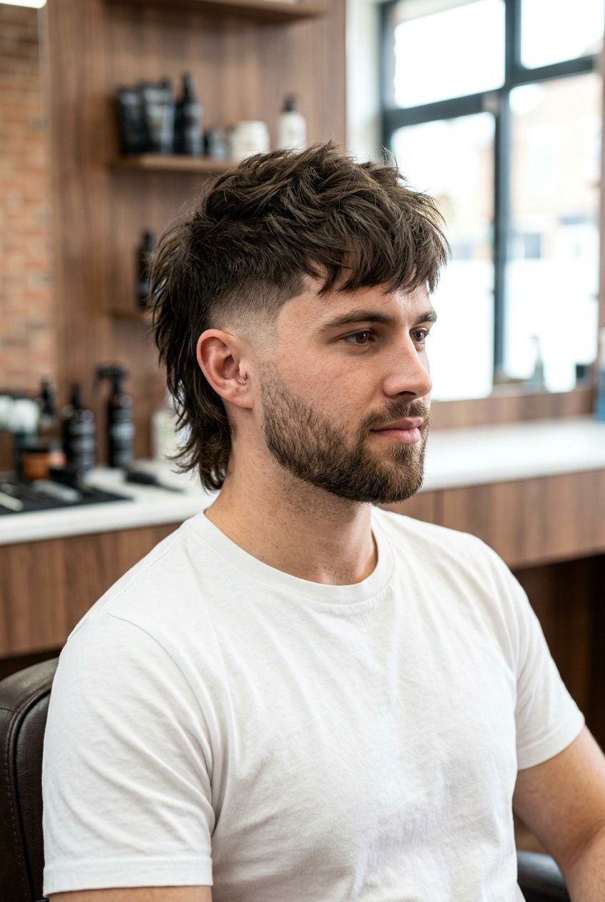 Textured Straight Hair Burst Fade Mullet - 20 burst fade mullet for men with straight hair - 20 burst fade mullet for men with straight hair