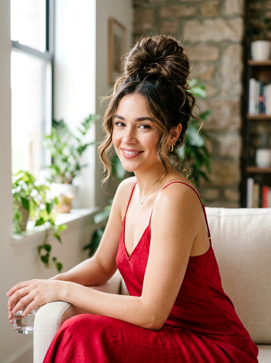 Textured Top Knot - 20 party hairstyle for red dress - 20 party hairstyle for red dress