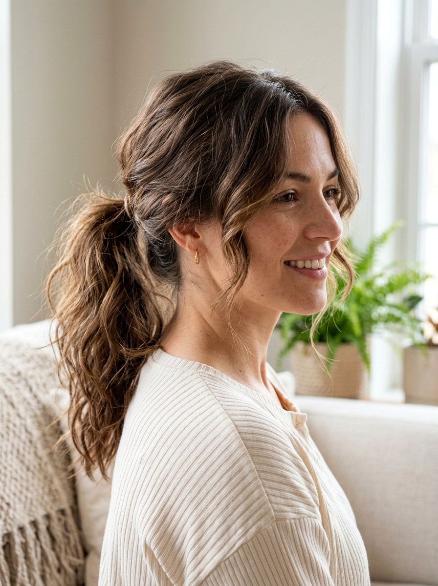 Textured Tousled Ponytail for Date Night - 20 date night hairstyle for medium hair - 20 date night hairstyle for medium hair