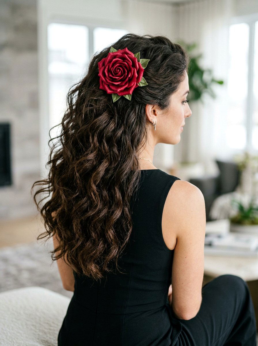 Textured Waves With Single Statement Flower Clip - 20 soft waves with flower clips - 20 soft waves with flower clips