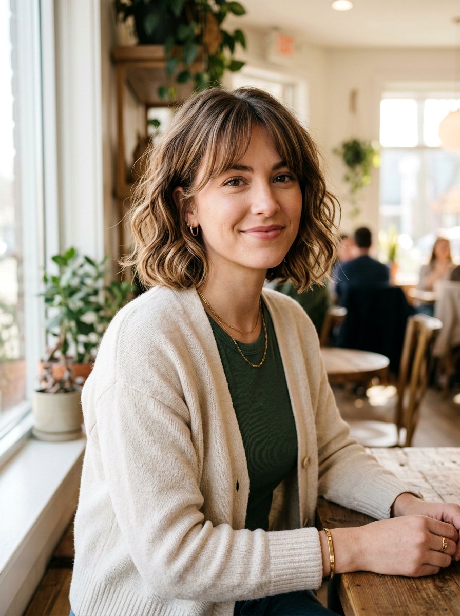 Textured Wavy Bob With Curtain Bangs - 20 textured wavy bob with layers - 20 textured wavy bob with layers