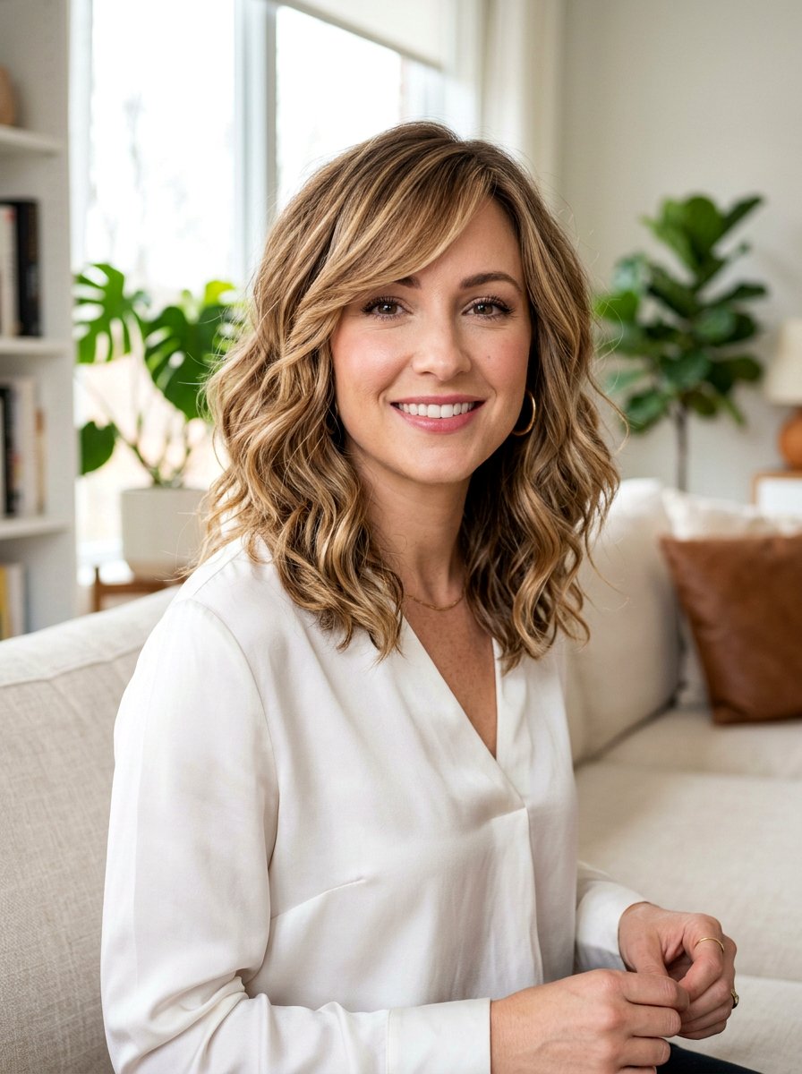 Textured Wavy Bob With Side Bangs - 20 wavy shoulder length haircut with bangs - 20 wavy shoulder length haircut with bangs