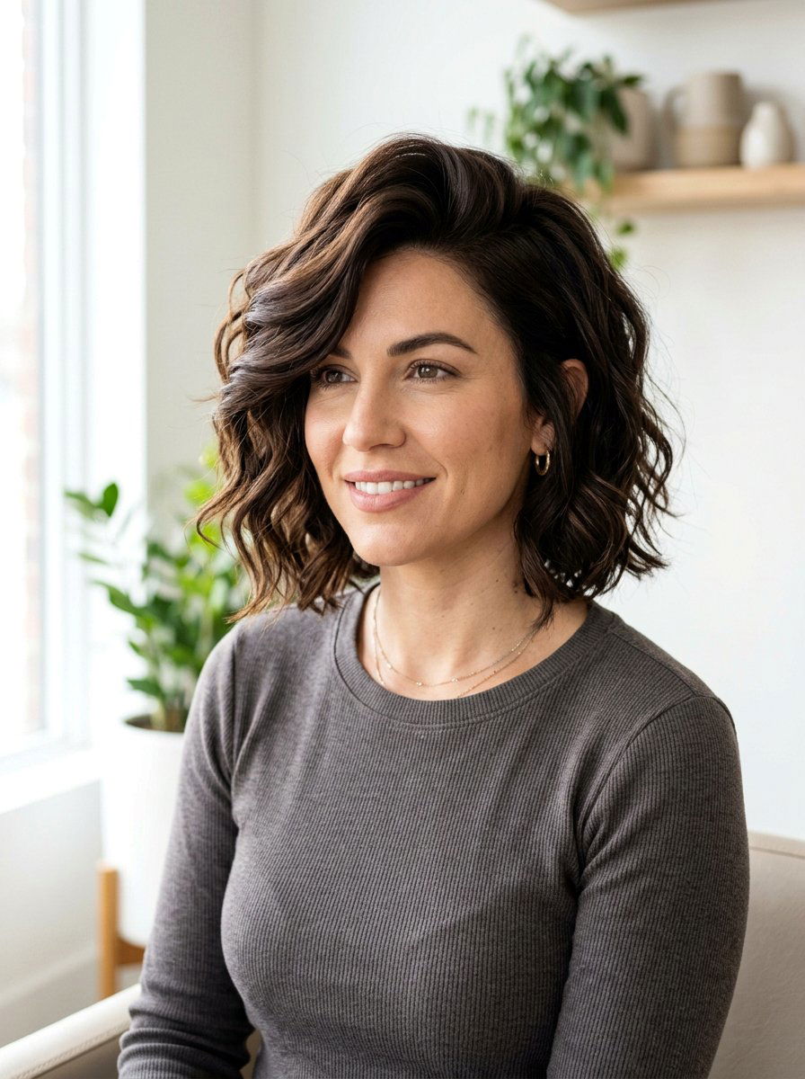 Textured Wavy Bob With Side Part - 20 textured wavy bob with layers - 20 textured wavy bob with layers