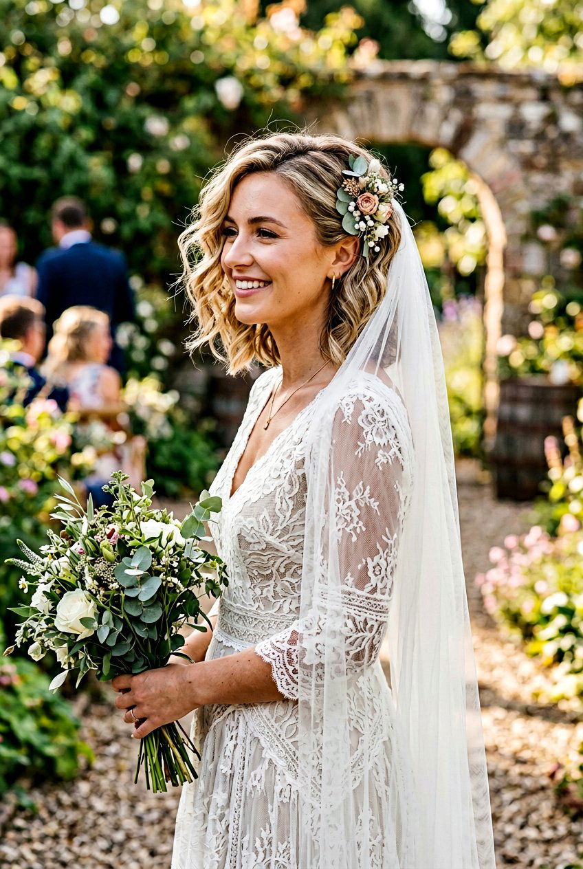 Textured Wavy Bob - 20 bridal hairstyle for short bob with veil - 20 bridal hairstyle for short bob with veil