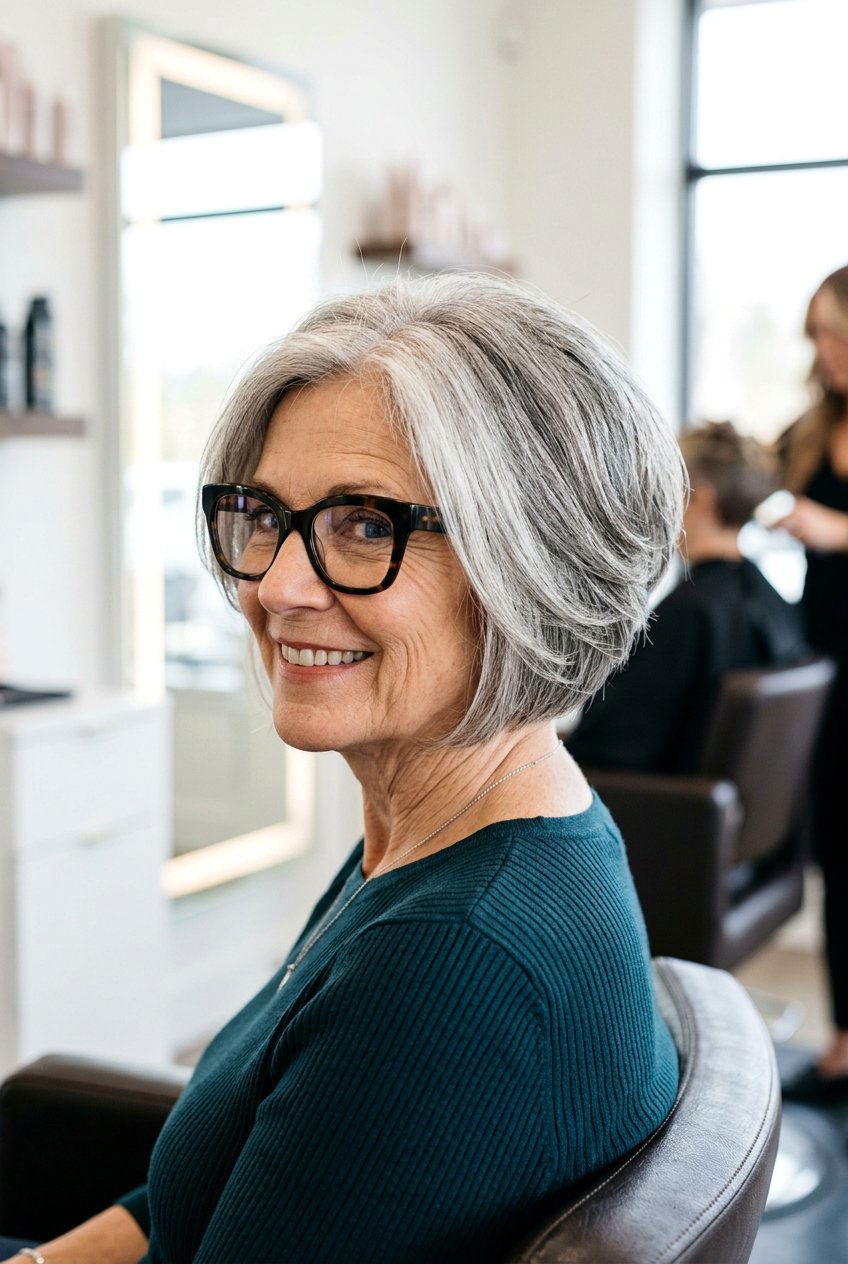 Textured Wedge Cut - 20 hairstyles for women over 60 with glasses - 20 hairstyles for women over 60 with glasses