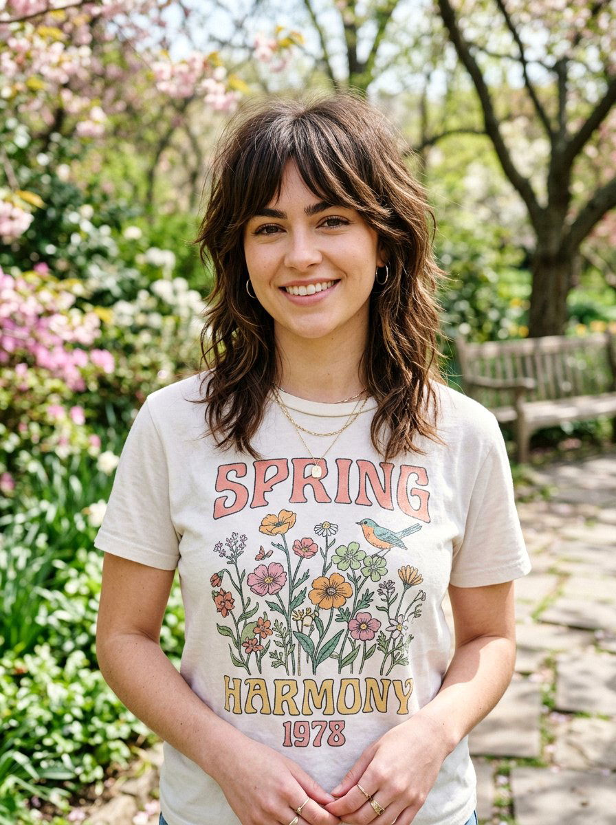 Textured Wolf Cut With Curtain Bangs - 20 spring curtain bangs ideas - 20 spring curtain bangs ideas