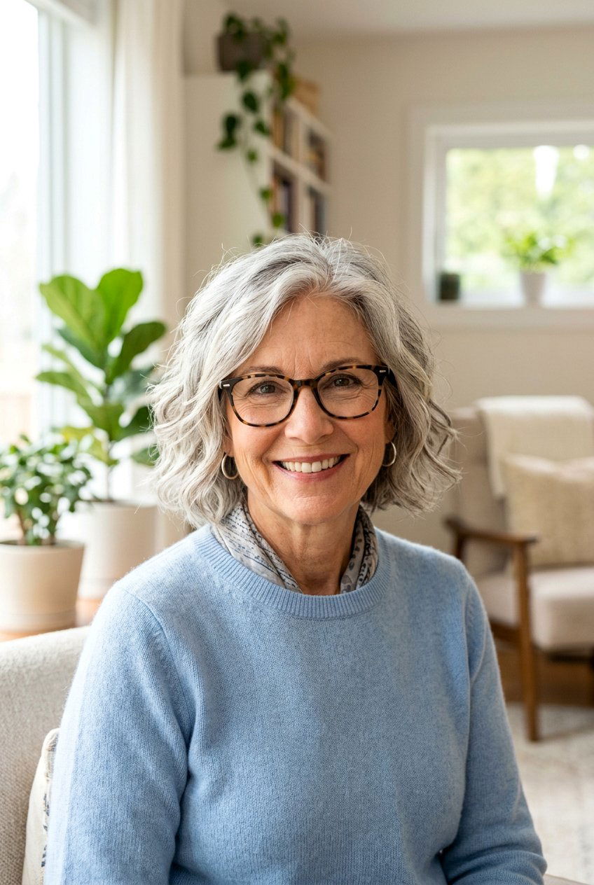 Textured chin length bob - 20 hairstyles for women over 50 with glasses - 20 hairstyles for women over 50 with glasses