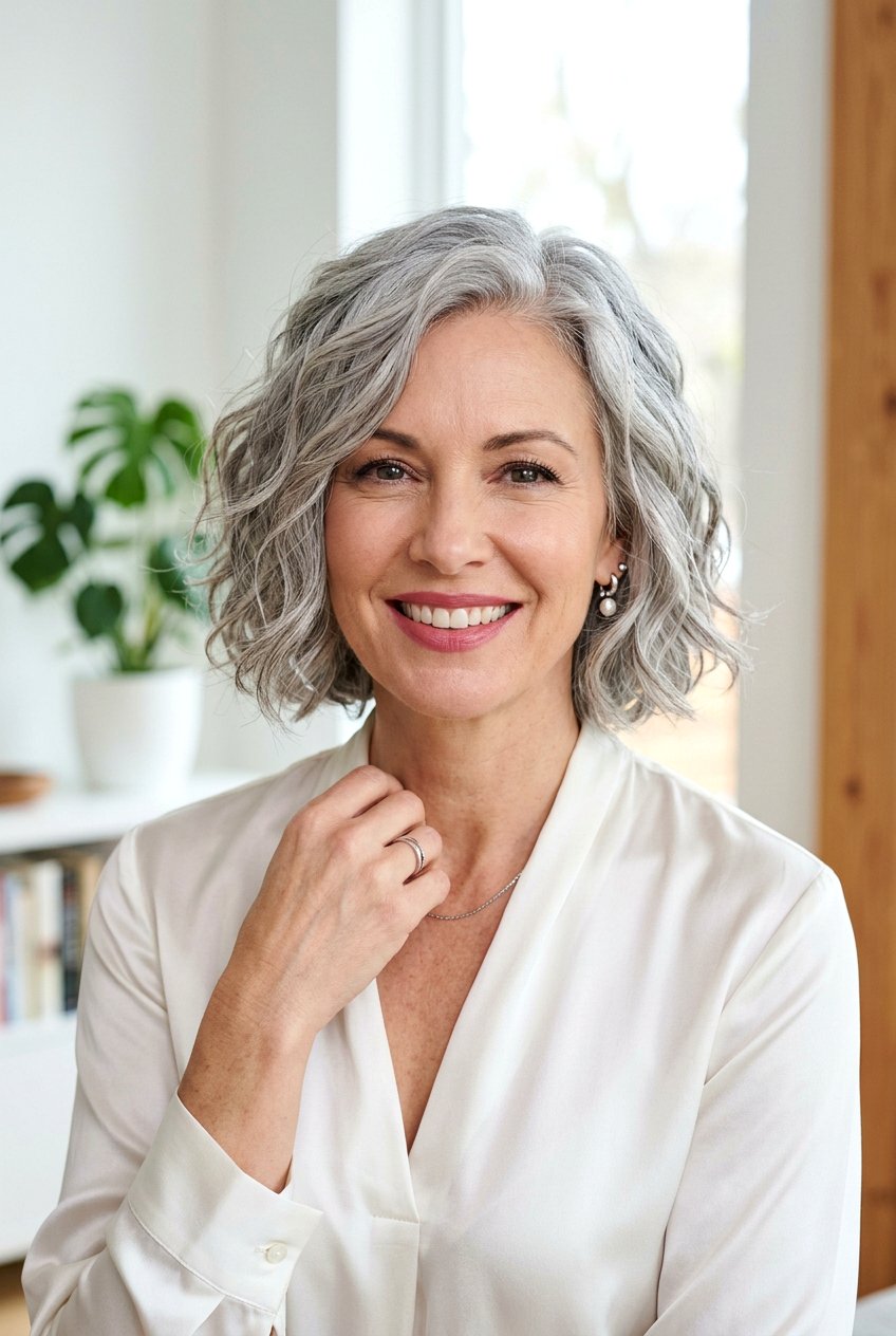 Textured gray bob - 20 gray transition bob hairstyle - 20 gray transition bob hairstyle