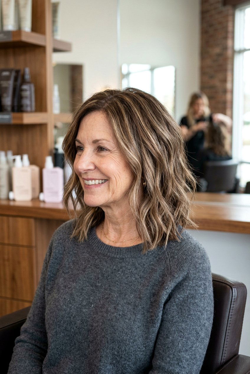 Textured lob with highlights - 20 medium hairstyles for women over 60 - 20 medium hairstyles for women over 60