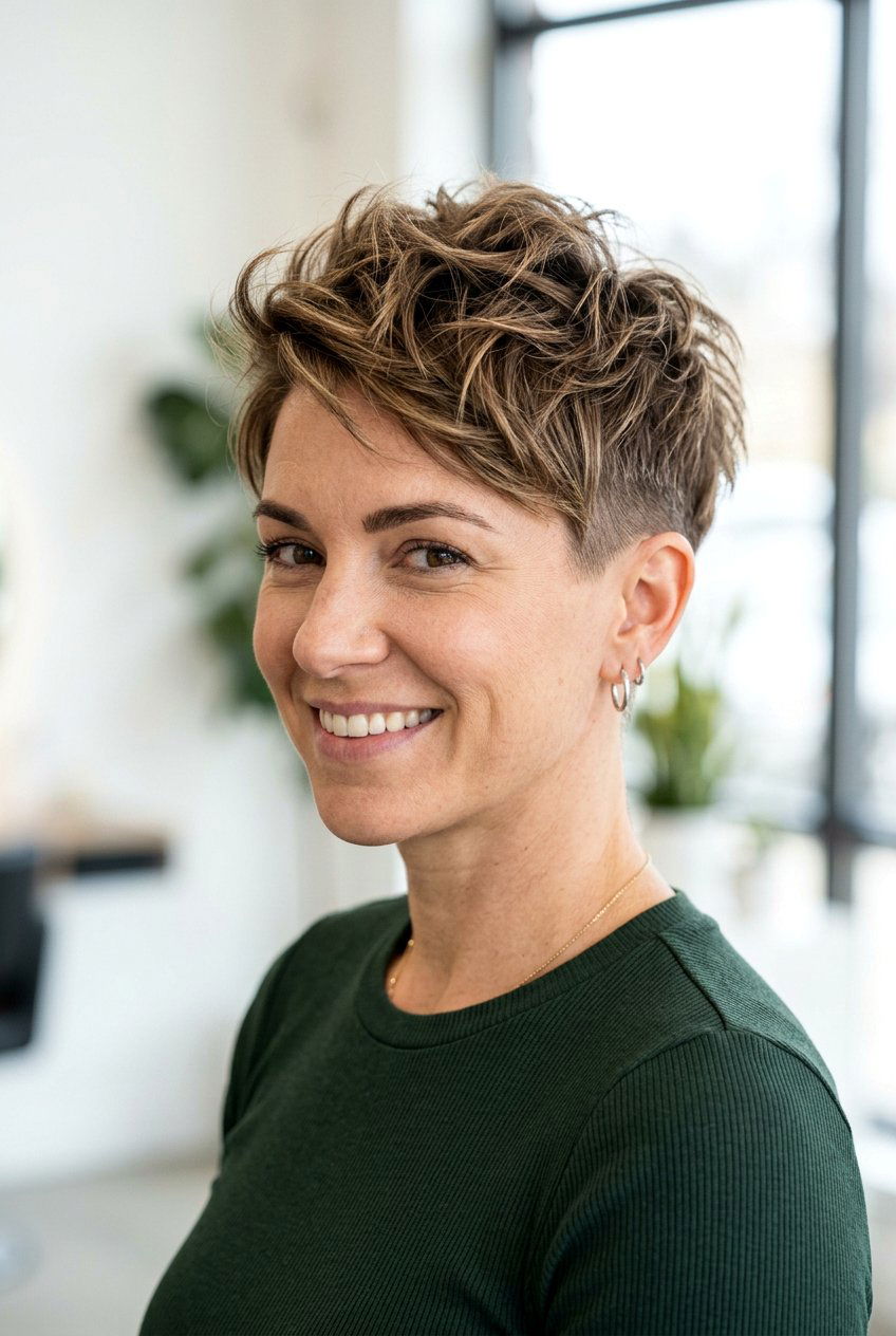 Textured pixie cut - 20 hairstyles for double chin face - 20 hairstyles for double chin face