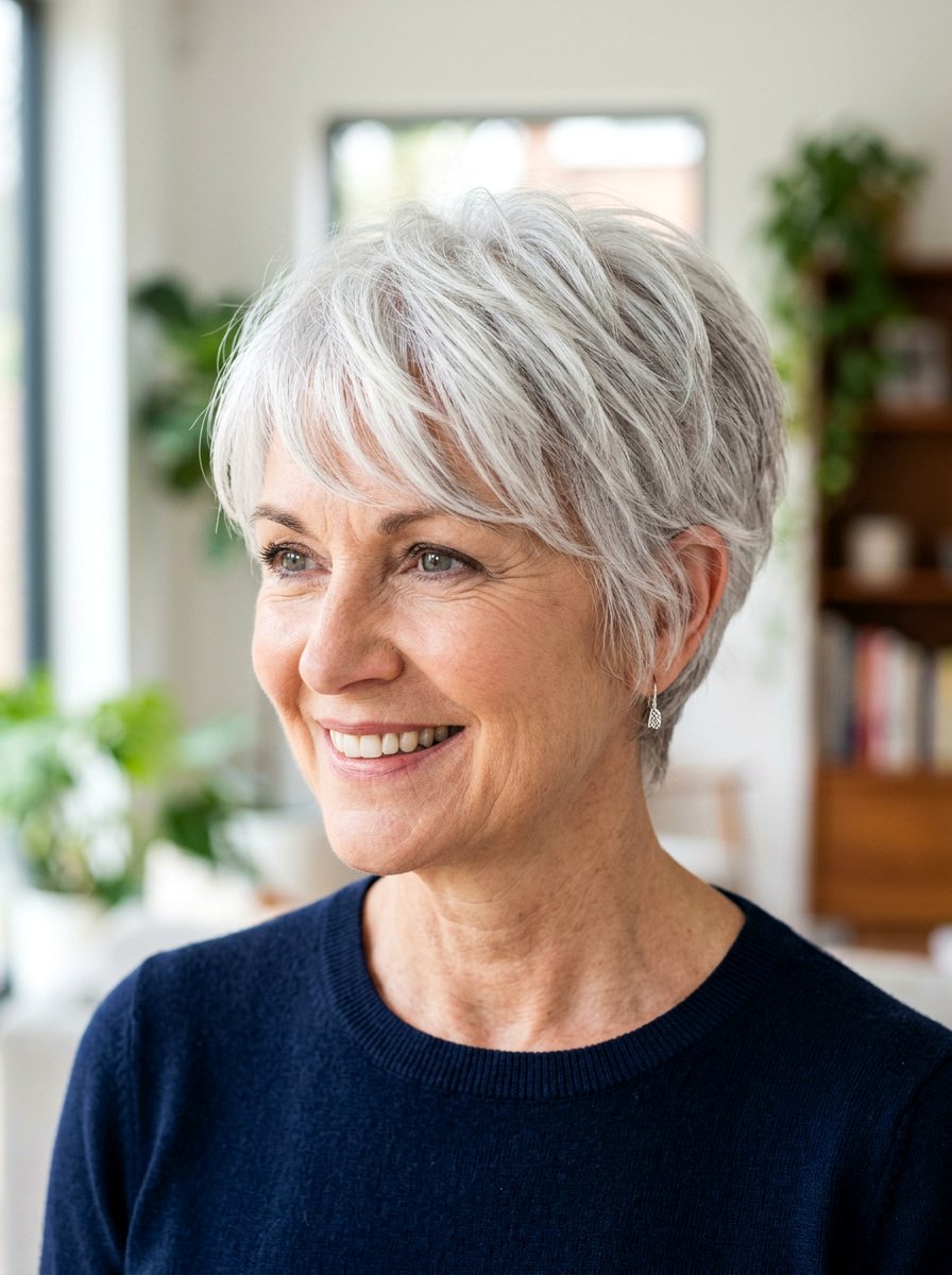 Textured silver pixie cut - 20 wispy pixie haircut for older women - 20 wispy pixie haircut for older women