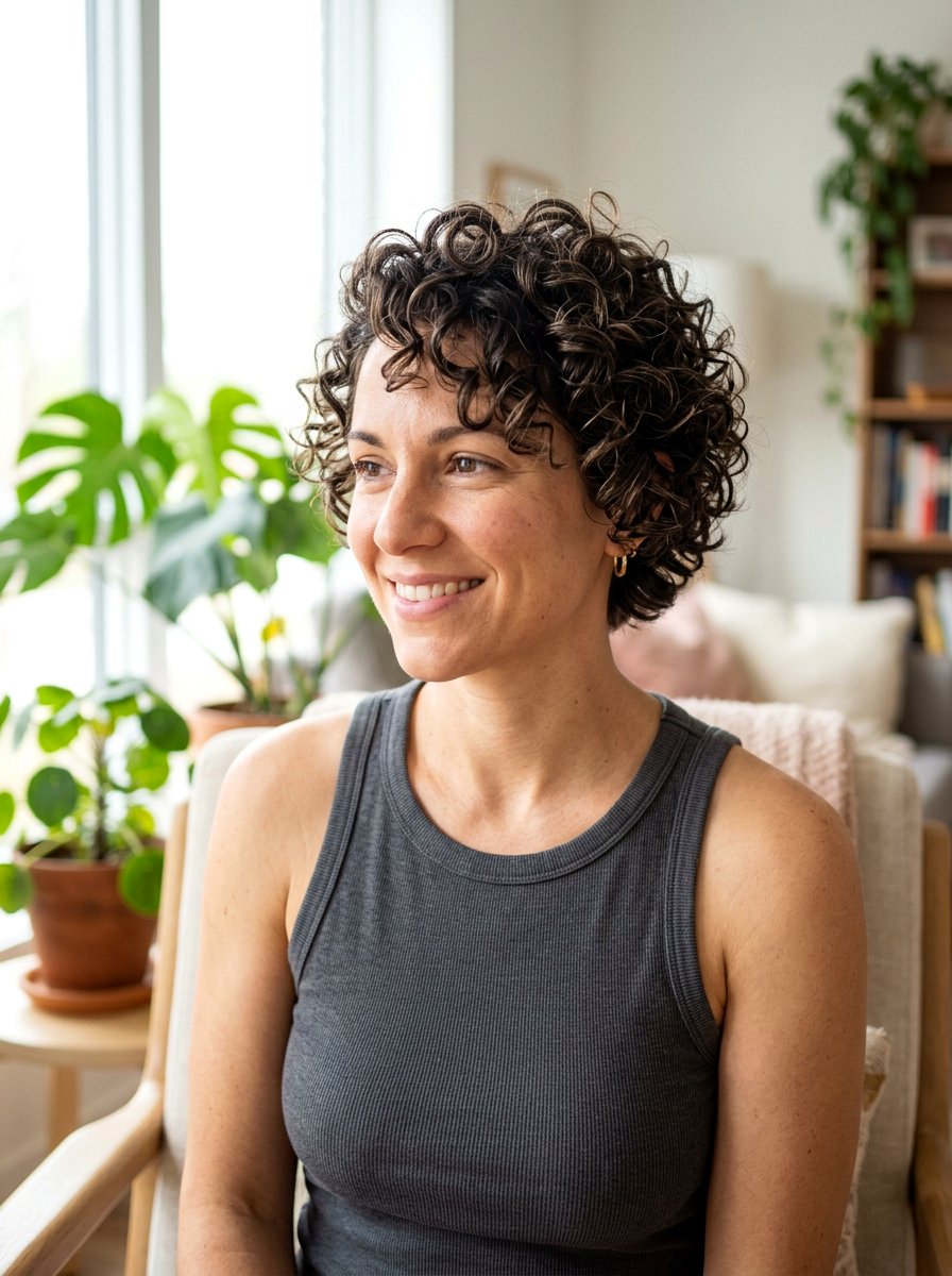 Texturized Curly Crop For Postpartum Hair - 20 haircut for postpartum curls - 20 haircut for postpartum curls