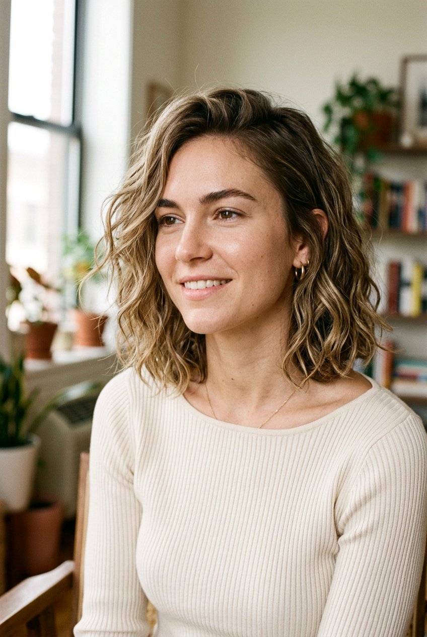 Texturized collarbone cut - 20 medium haircuts for round faces - 20 medium haircuts for round faces