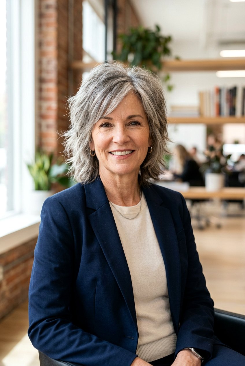 The Modern Shag - 20 business hairstyle for women over 50 - 20 business hairstyle for women over 50