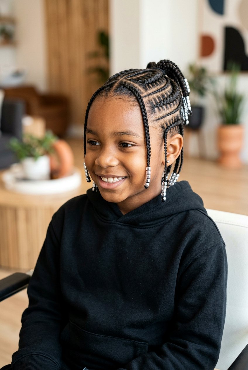 Thick And Thin Boys Cornrows With Silver Beads - 20 boys cornrows with beads - 20 boys cornrows with beads