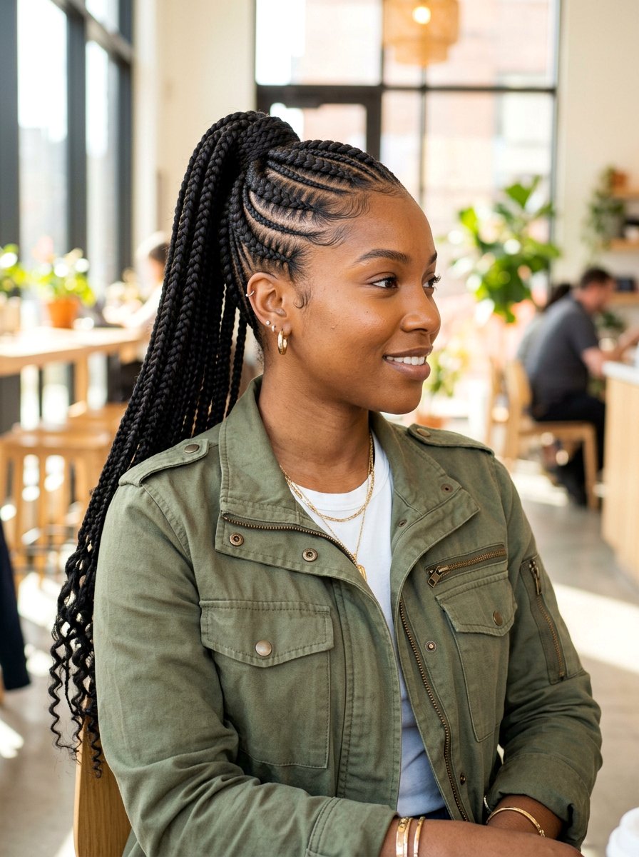 Thick And Thin Cornrows Into Ponytail - 20 straight back cornrows with ponytail - 20 straight back cornrows with ponytail