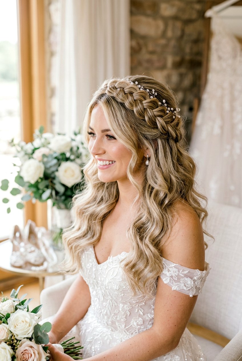 Thick Braided Crown Half Up With Volume - 20 bridal half up with braid crown - 20 bridal half up with braid crown