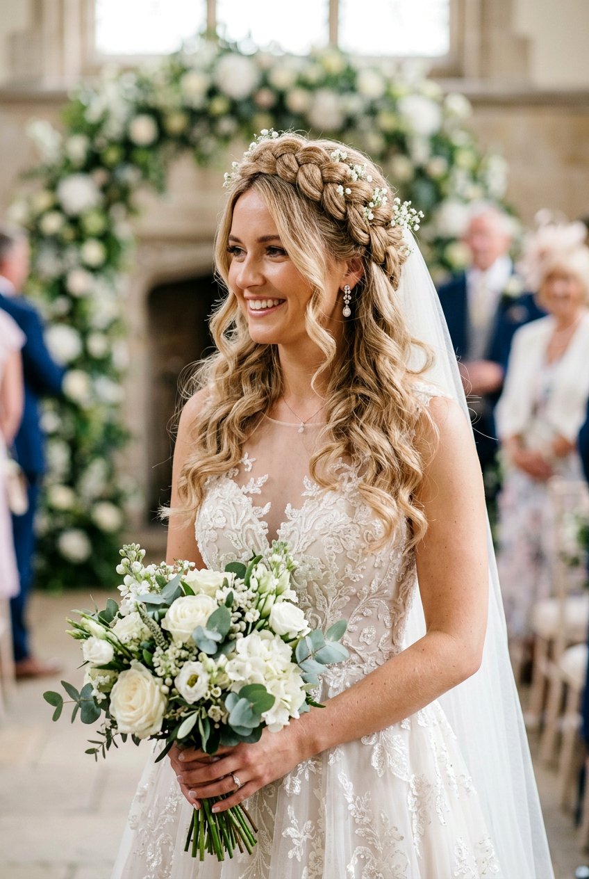 Thick Bridal Braid Crown With Loose Curls - 20 bridal braid crown with loose curls - 20 bridal braid crown with loose curls