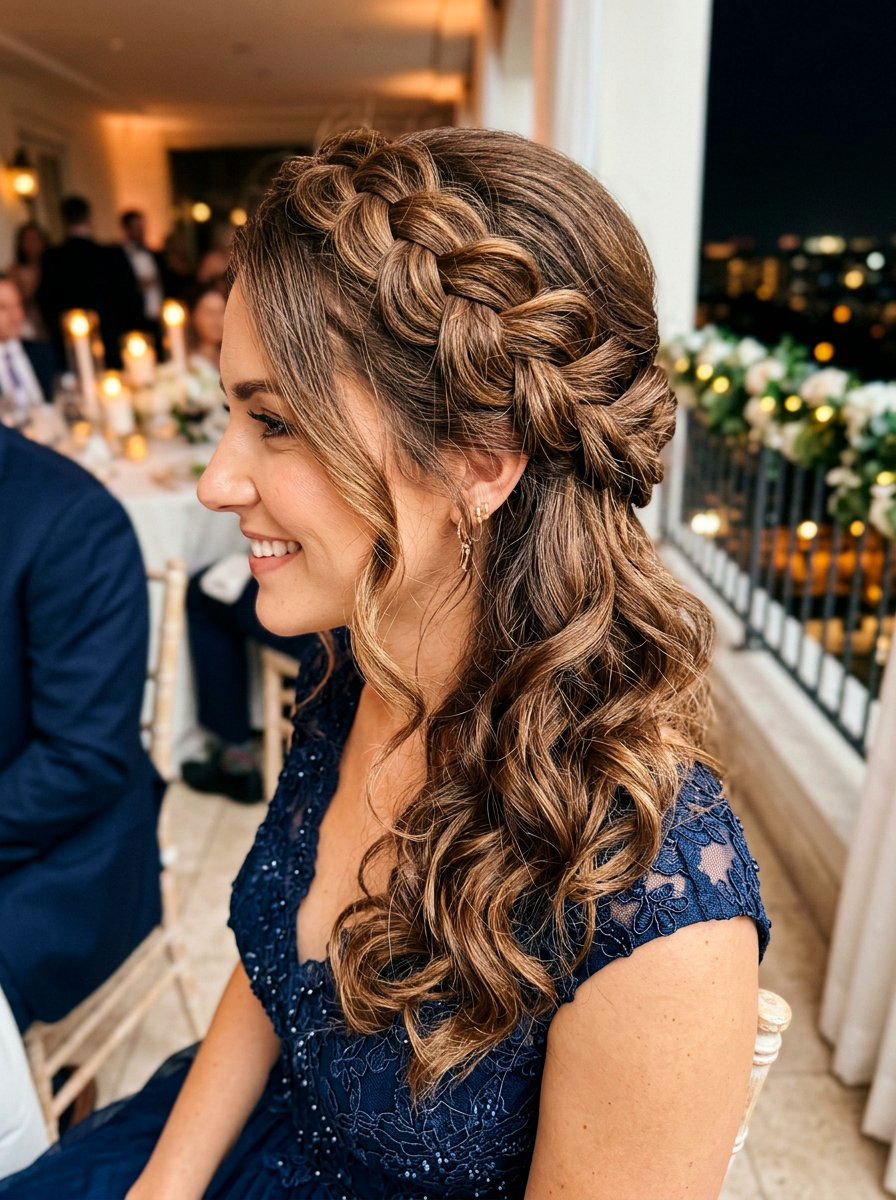 Thick Crown Braid With Loose Curls - 20 crown braid with loose curls - 20 crown braid with loose curls
