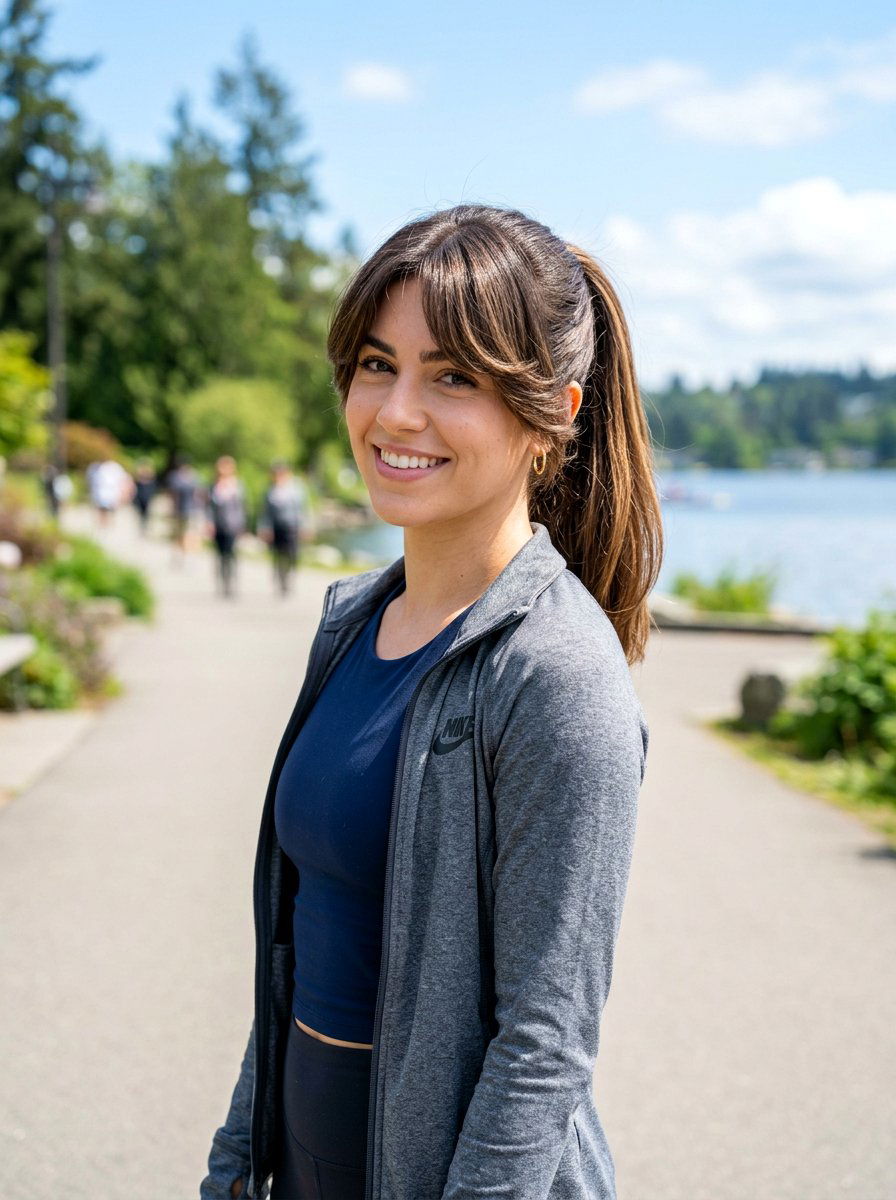 Thick Curtain Bangs Ponytail - 20 hairstyle to balance long forehead - 20 hairstyle to balance long forehead