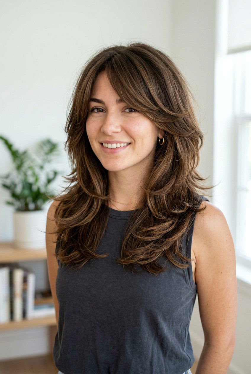 Thick Hair Butterfly Layers With Side Bangs - 20 butterfly layers with side bangs - 20 butterfly layers with side bangs