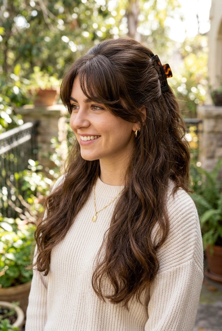 Thick Hair Half Up With Curtain Bangs - 20 curtain bangs for thick hair - 20 curtain bangs for thick hair