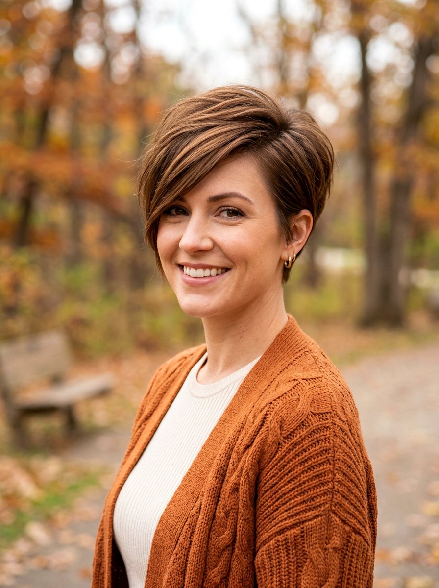 Thick Hair Layered Pixie With Side Sweep - 20 layered pixie with side fringe - 20 layered pixie with side fringe