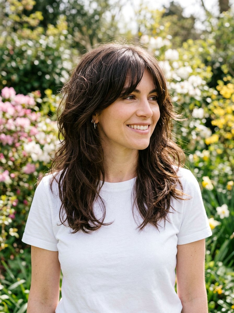 Thick Hair Layered Shag With Curtain Fringe - 20 layered shag with curtain fringe - 20 layered shag with curtain fringe