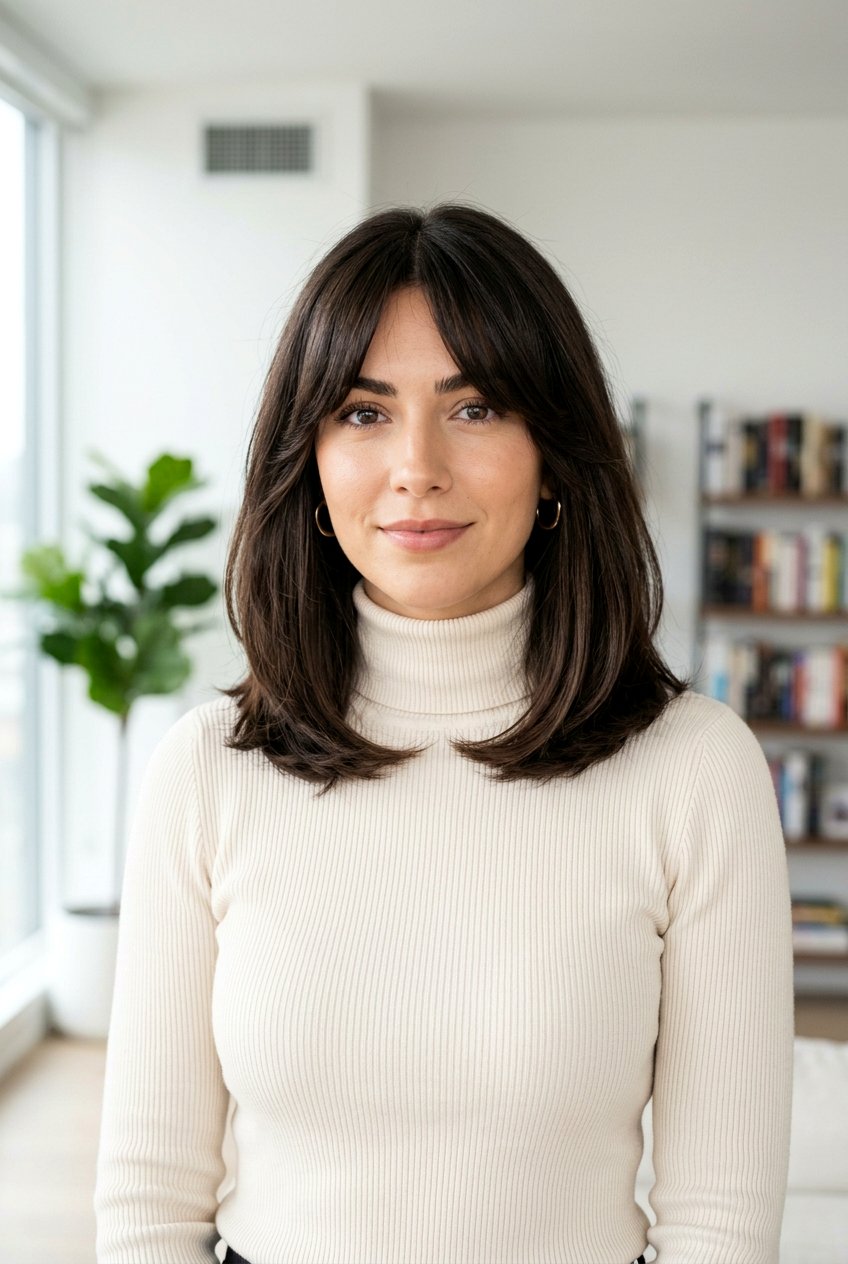 Thick Lob With Curtain Bangs - 20 curtain bangs for thick hair - 20 curtain bangs for thick hair