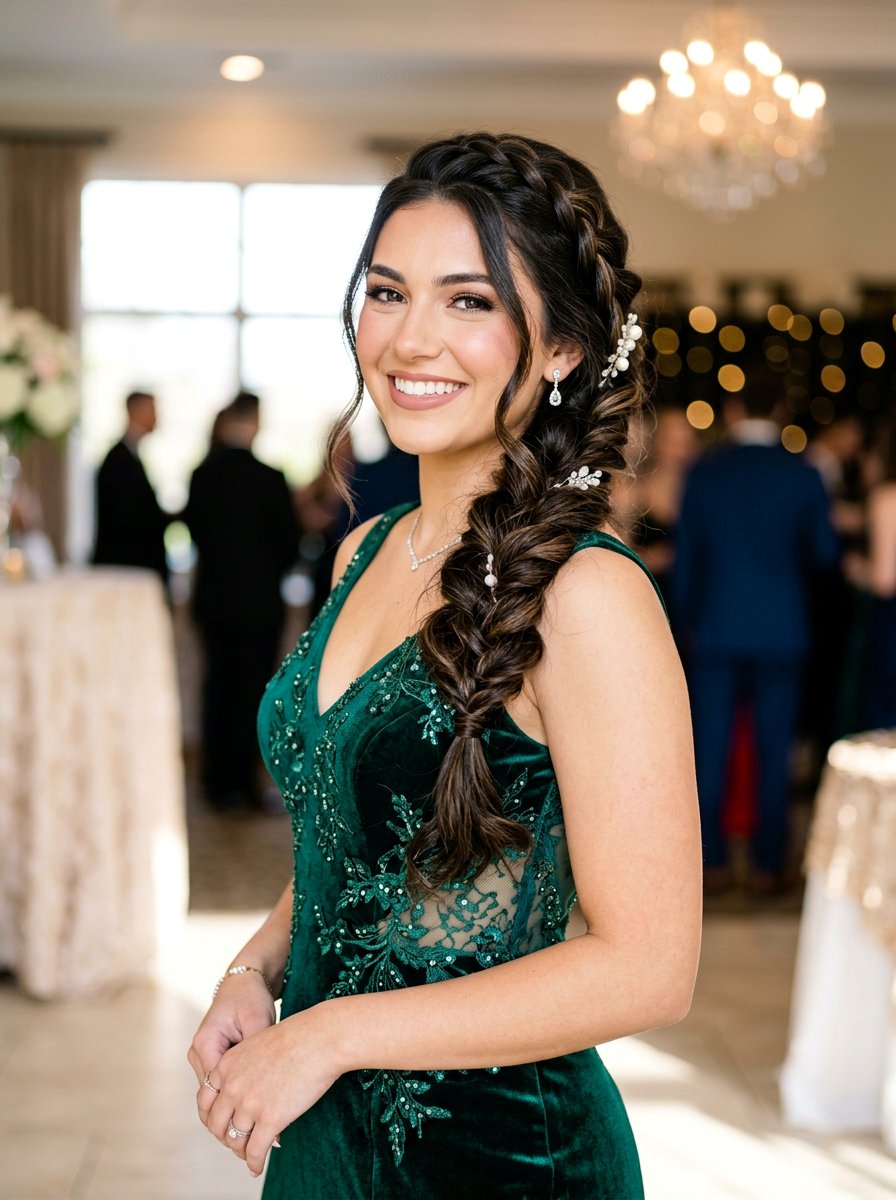 Thick Side Braid Homecoming Look - 20 homecoming side braid hairstyle - 20 homecoming side braid hairstyle