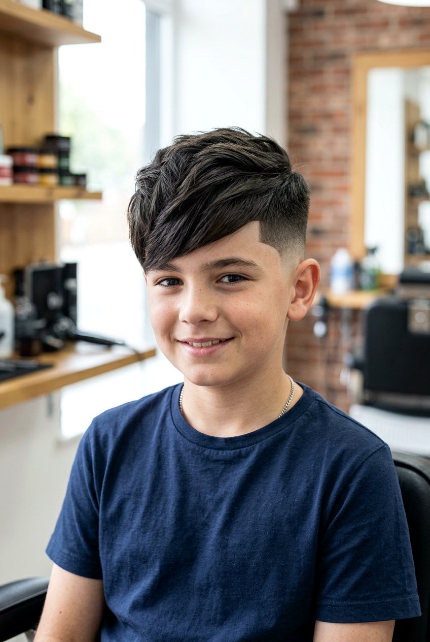 Thick Side Swept Fringe With Razor Fade - 20 boys haircut with side swept fringe - 20 boys haircut with side swept fringe