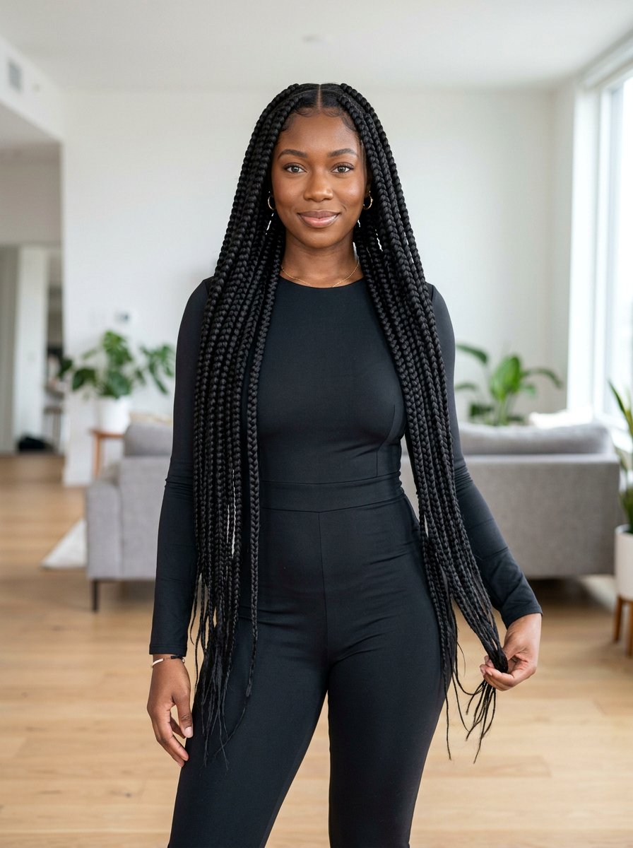 Thigh Length Large Box Braids - 20 large box braids hairstyles - 20 large box braids hairstyles