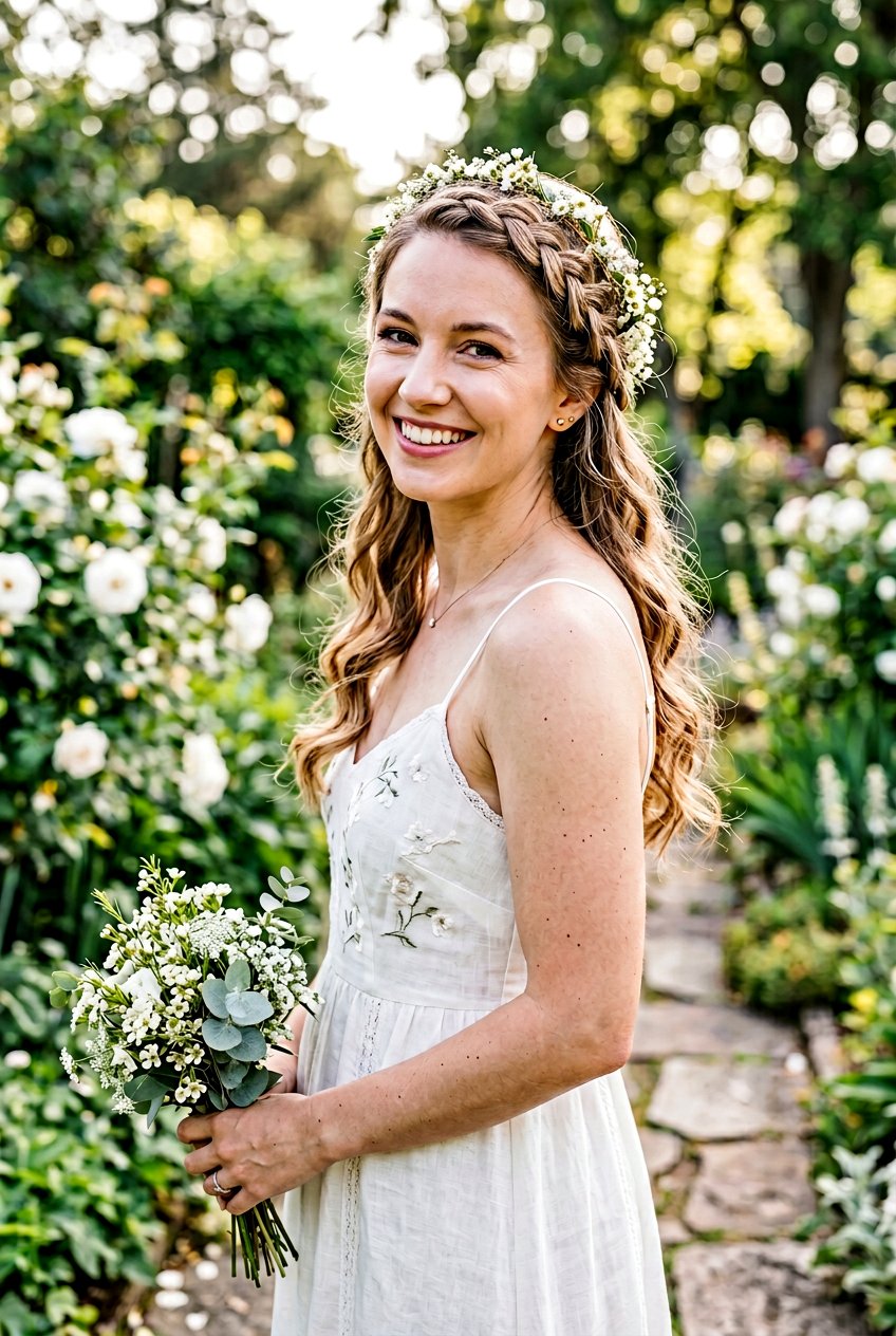 Thin Bridal Braid Crown With Loose Curls - 20 bridal braid crown with loose curls - 20 bridal braid crown with loose curls