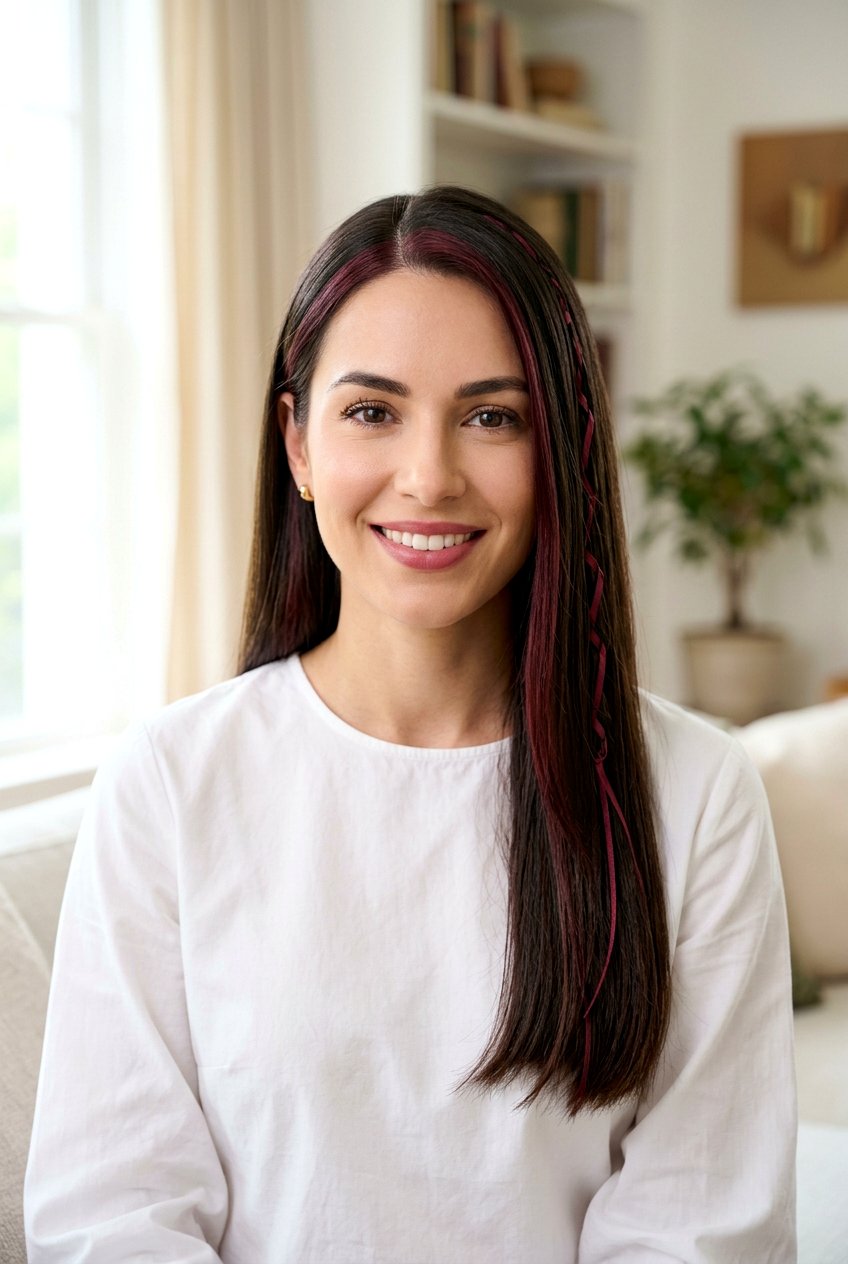 Thin Burgundy Money Piece on Dark Hair - 20 burgundy money piece on dark hair - 20 burgundy money piece on dark hair