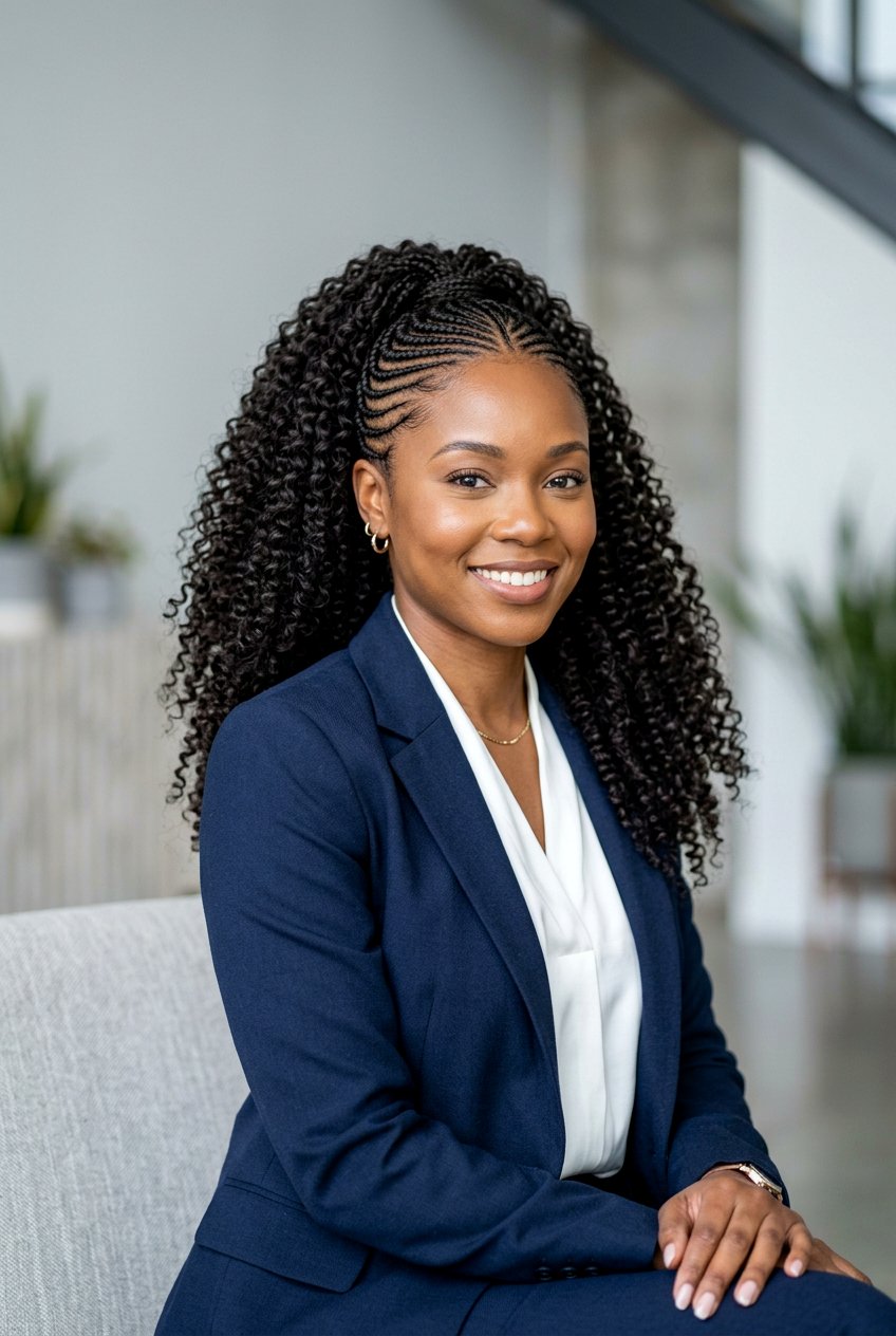 Thin Cornrows With Curly Ponytail - 20 cornrows with curly ponytail