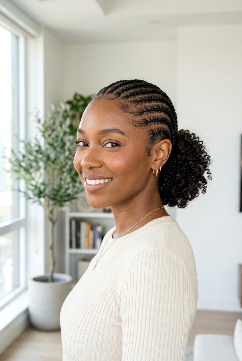 Thin Feed In Braids Curly Bun - 20 feed in braids with curly bun - 20 feed in braids with curly bun