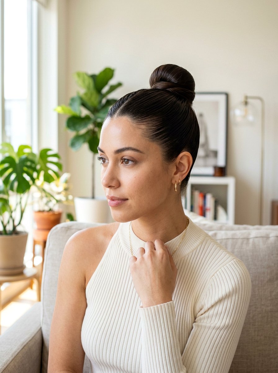 Third Day Sleek Top Bun With Middle Part - 20 third day hair bun - 20 third day hair bun
