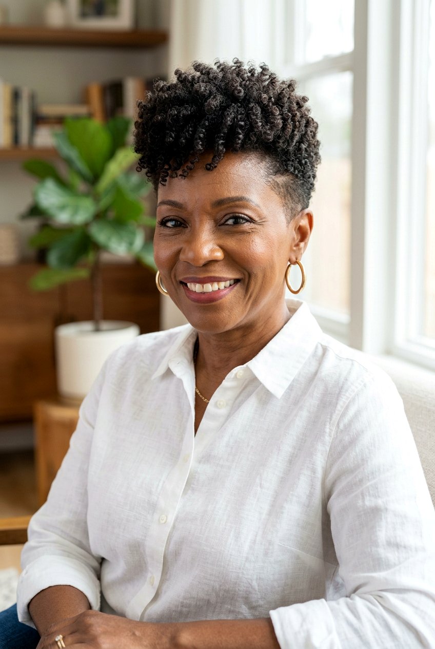 Tight Coil Tapered Pixie - 20 curly pixie for mature women - 20 curly pixie for mature women