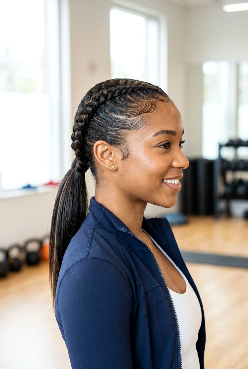 Tight Dutch Braid Ponytail - 20 clean girl hairstyles - 20 clean girl hairstyles