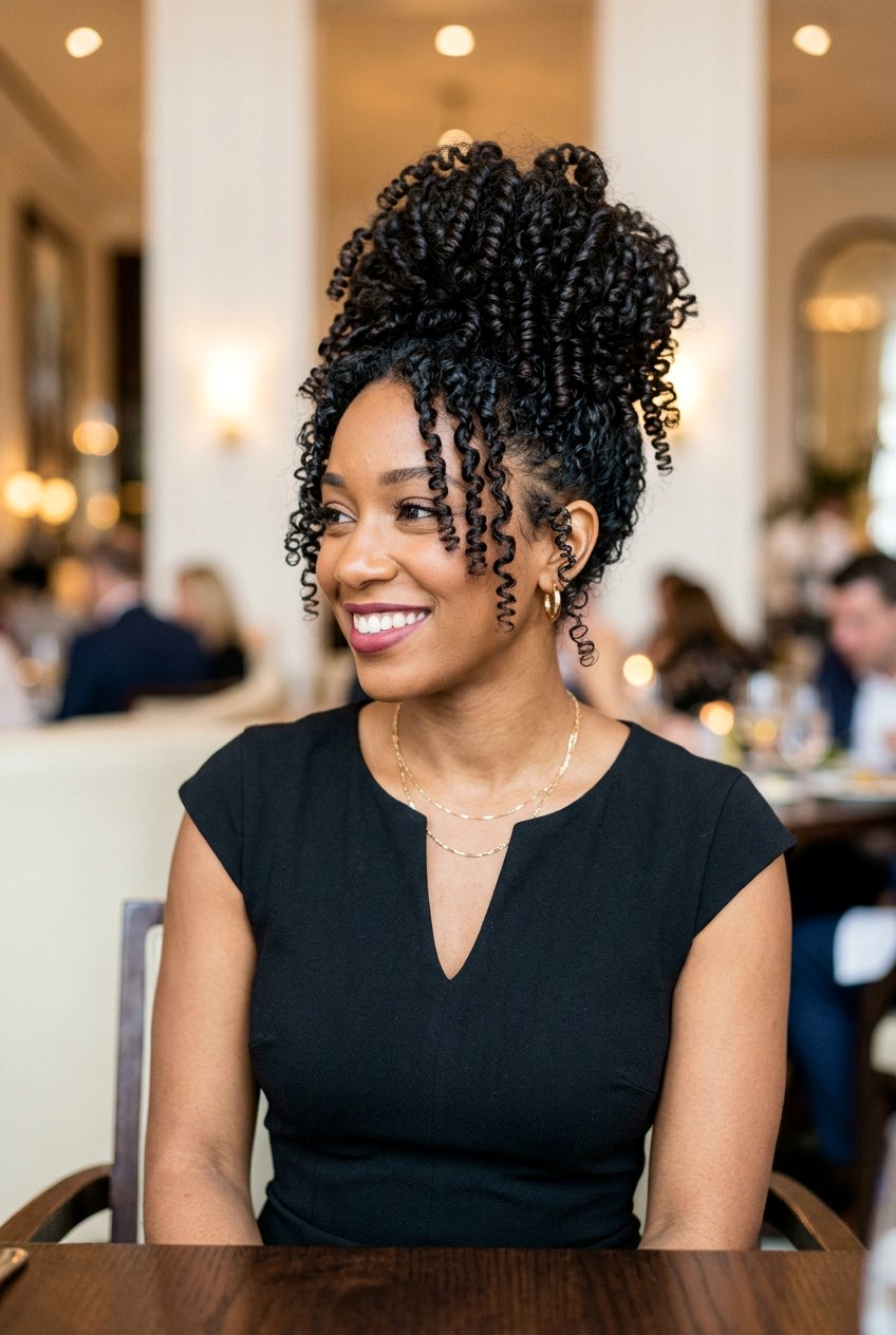 Tight Ringlet Curly Bun - 20 festive curls hairstyle - 20 festive curls hairstyle