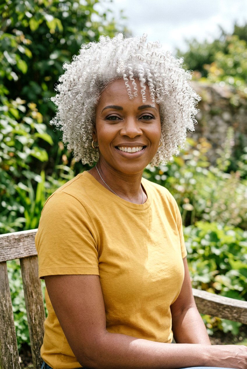 Tight Silver Curly Coils - 20 natural gray curly hairstyles - 20 natural gray curly hairstyles