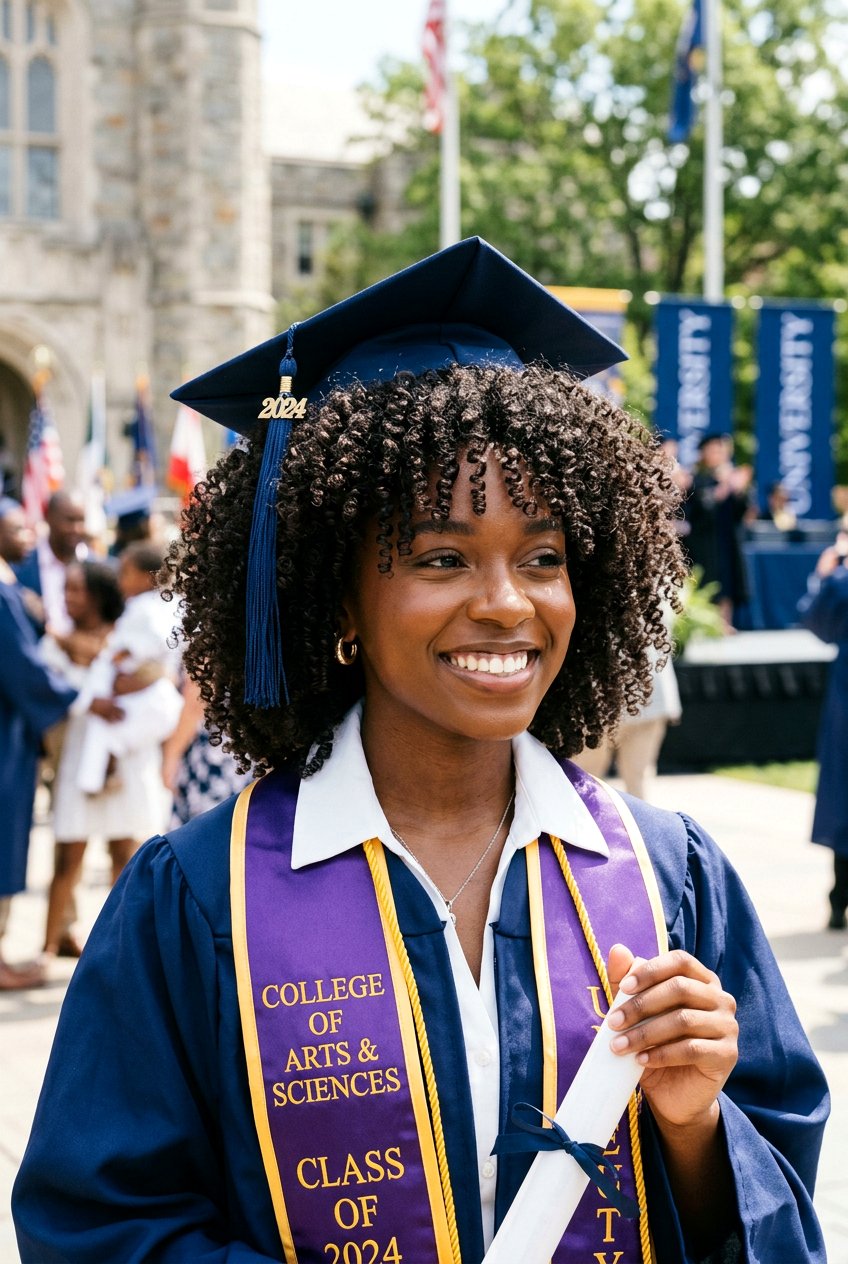 Tight Spiral Curls With Graduation Cap - 20 graduation curls with cap - 20 graduation curls with cap