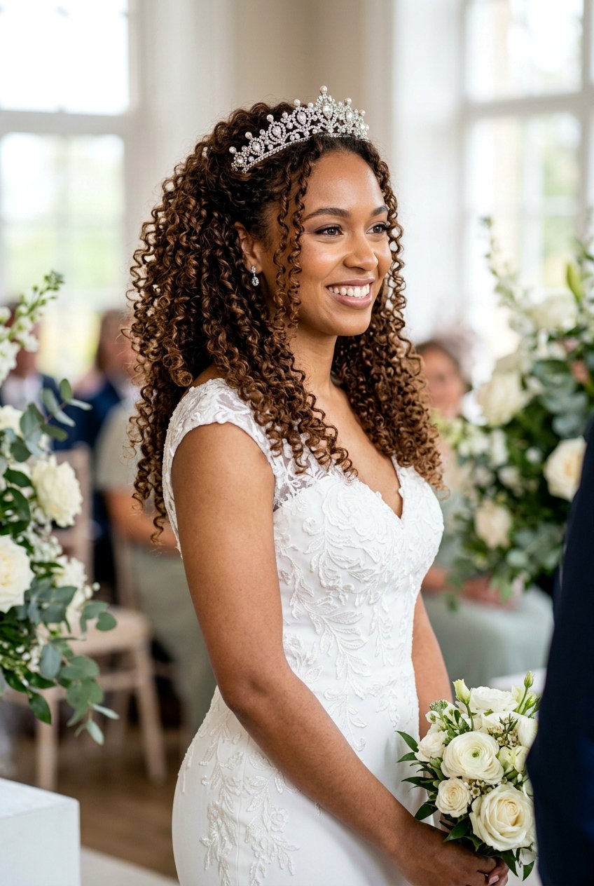 Tight Spiral Curls With Tiara - 20 bridal curls with tiara - 20 bridal curls with tiara