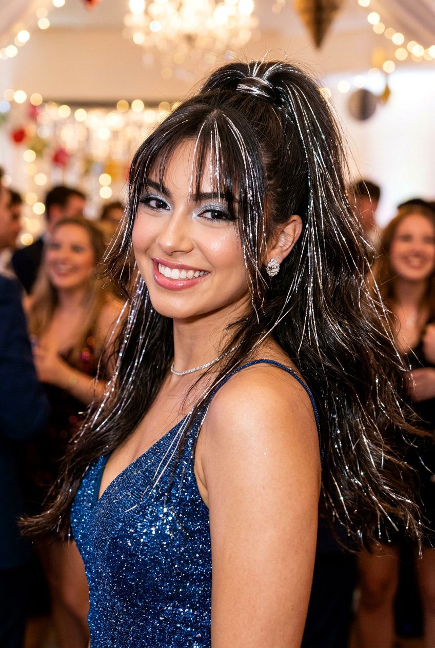 Tinsel Ponytail - 20 y2k ponytail with face framing strands - 20 y2k ponytail with face framing strands