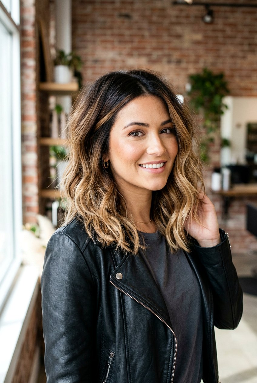 Toffee Balayage Textured Lob - 20 brunette lob balayage ideas - 20 brunette lob balayage ideas