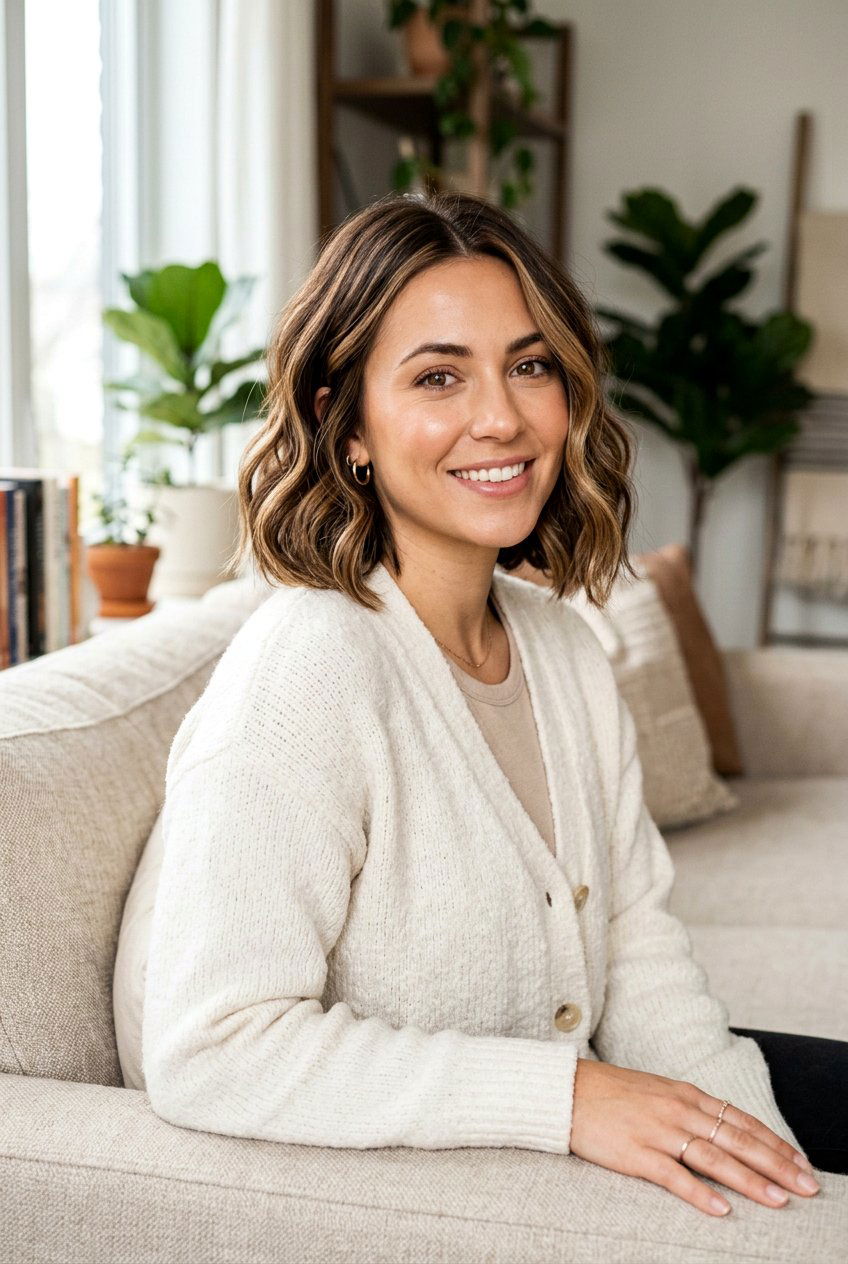 Toffee Balayage Wavy Bob - 20 brunette bob balayage ideas - 20 brunette bob balayage ideas