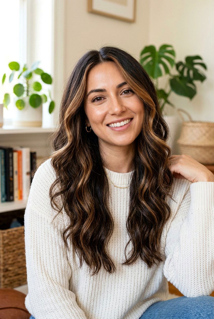 Toffee Highlights Framing the Face on Brown Hair - 20 brown hair with face framing highlights - 20 brown hair with face framing highlights