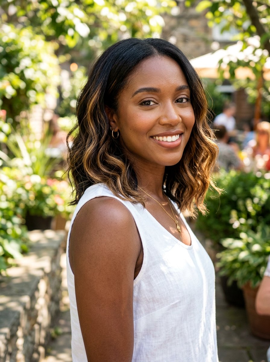 Toffee Highlights On Black Mid Length Hair - 20 subtle highlights for dark black hair - 20 subtle highlights for dark black hair