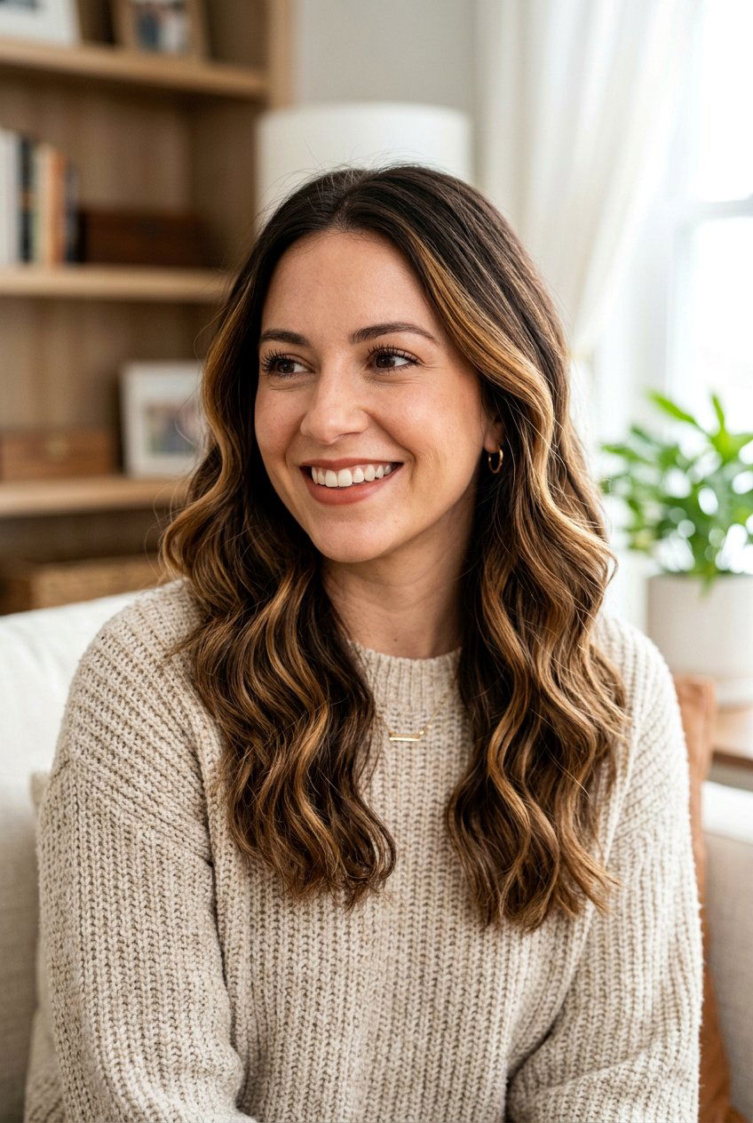 Toffee Highlights on Brown Hair - 20 full highlights on brown hair - 20 full highlights on brown hair