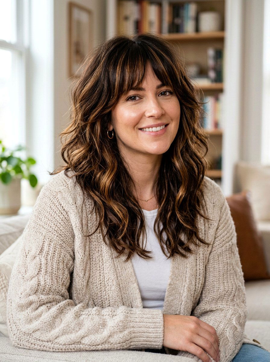 Toffee Ribbon Brunette Shag - 20 shag hair color ideas for brunettes - 20 shag hair color ideas for brunettes